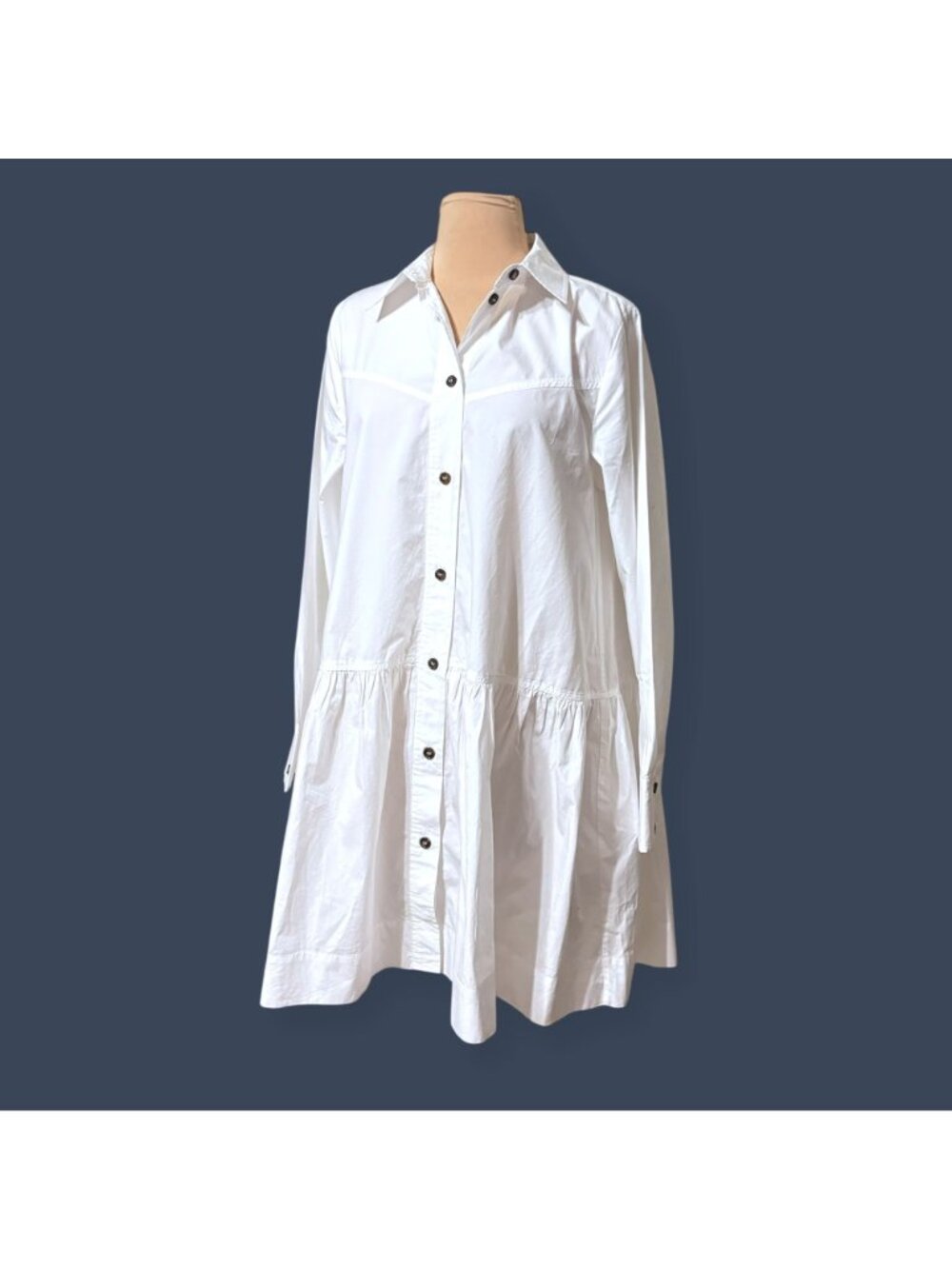 Ganni poplin cotton shirt dress ruffle Hem 36 4 Button Up Classic Office Casual - Picture 5 of 11